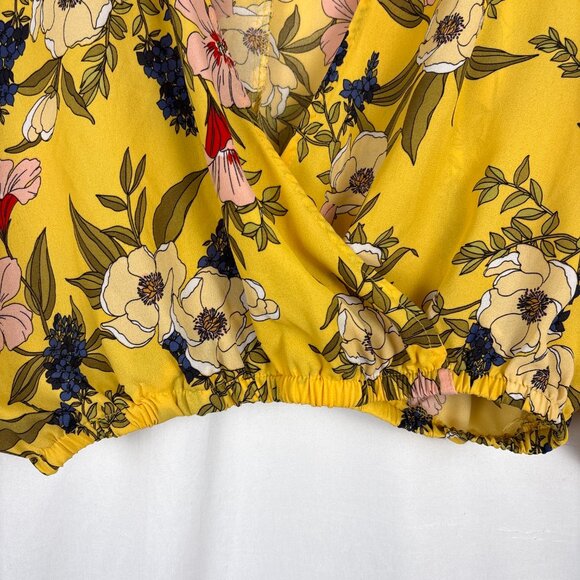 Heart + Hips Floral Crop Top‎ Women’s Medium Yellow Boho Blouse Puff Sleeves - Picture 4 of 15
